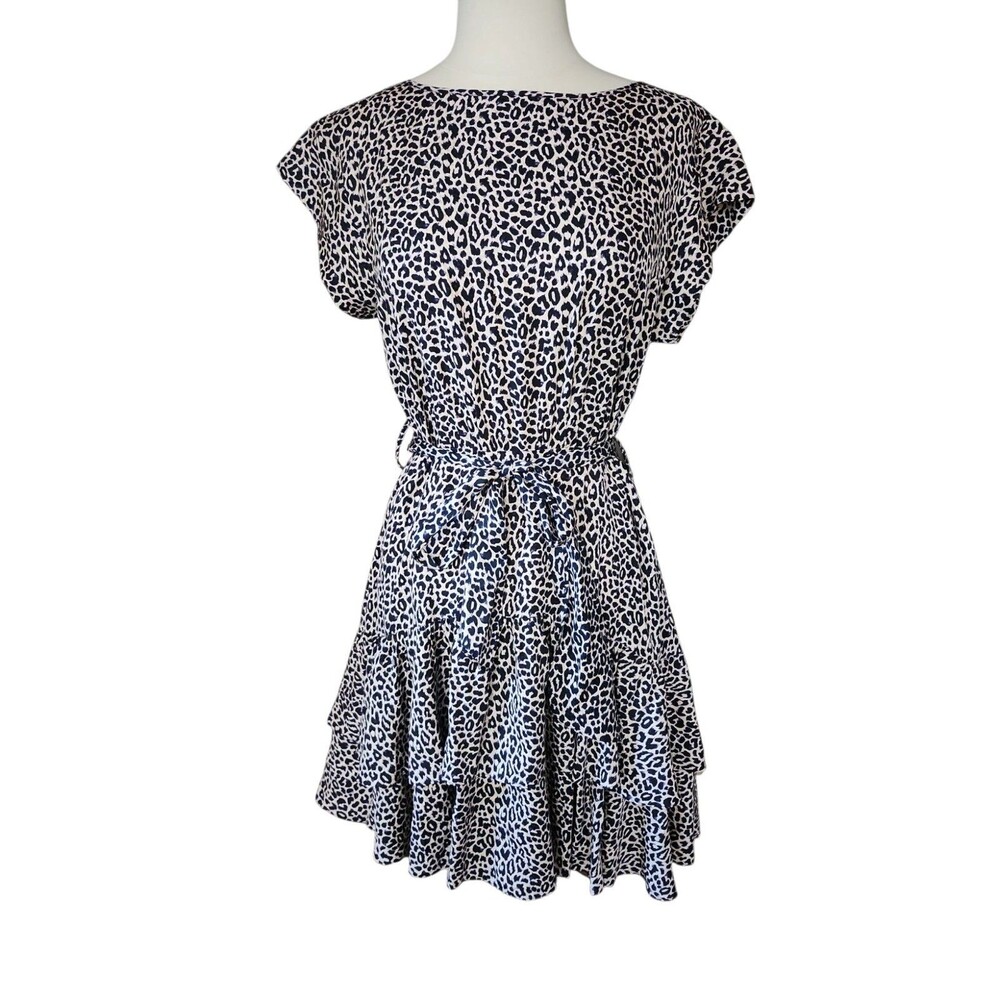 Rebecca Taylor Silk Leopard Print Mini Dress Womens 6 Blush Short Sleeve Belted